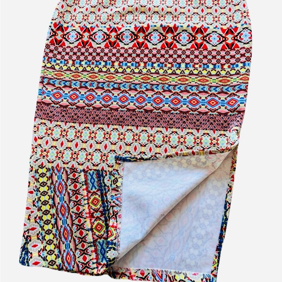 Womens Bisou Bisou Multicolor Blue Midi Pencil Skirt Casual Work Wear Size XS - Picture 2 of 6